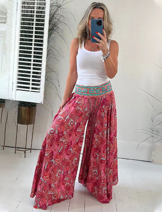 Green Ariela | Flowy Boho Wide-Leg Pants for Women | Casual & Bohemian
