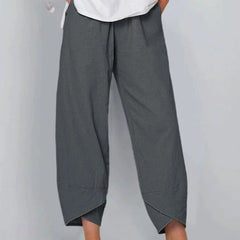Grey Bryndis | Cotton Linen Wide-Leg Pants for Women | Summer Casual