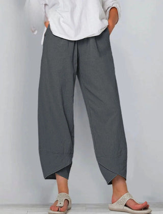 Grey Bryndis | Cotton Linen Wide-Leg Pants for Women | Summer Casual
