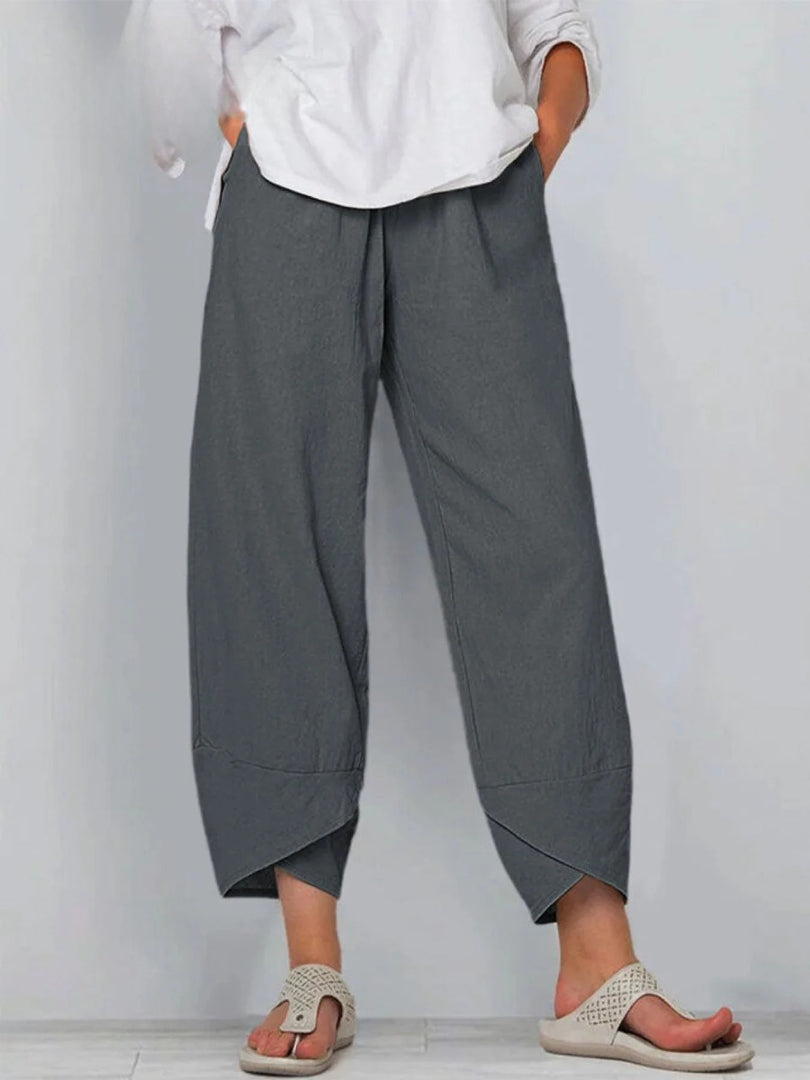 Grey Bryndis | Cotton Linen Wide-Leg Pants for Women | Summer Casual