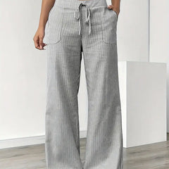 Grey Karina | Striped Wide-Leg Pants for Women | Smart Casual