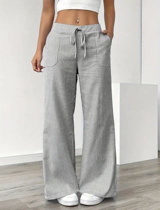 Grey Karina | Striped Wide-Leg Pants for Women | Smart Casual