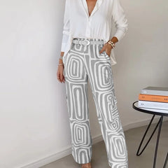 Grey Liora | Printed Wide-Leg Two-Piece Summer Set for Women