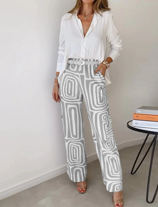 Grey Liora | Printed Wide-Leg Two-Piece Summer Set for Women