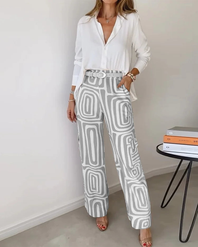 Grey Liora | Printed Wide-Leg Two-Piece Summer Set for Women