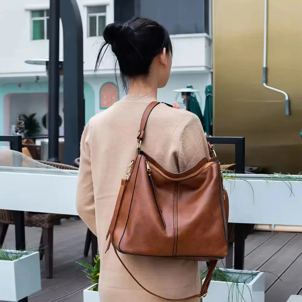 Hobo Shoulder Bag with Pouch in Brown