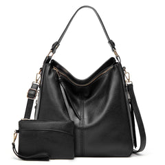 Hobo Shoulder Bag with Pouch in Black