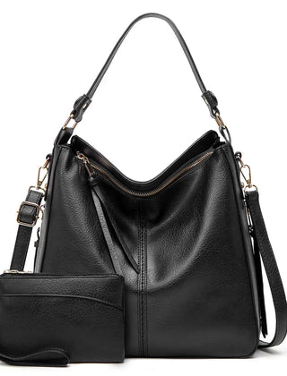 Hobo Shoulder Bag with Pouch in Black