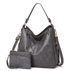 Hobo Shoulder Bag with Pouch in Gray