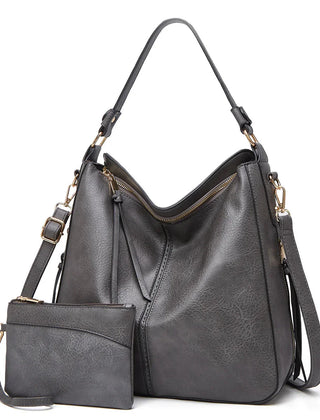 Hobo Shoulder Bag with Pouch in Gray