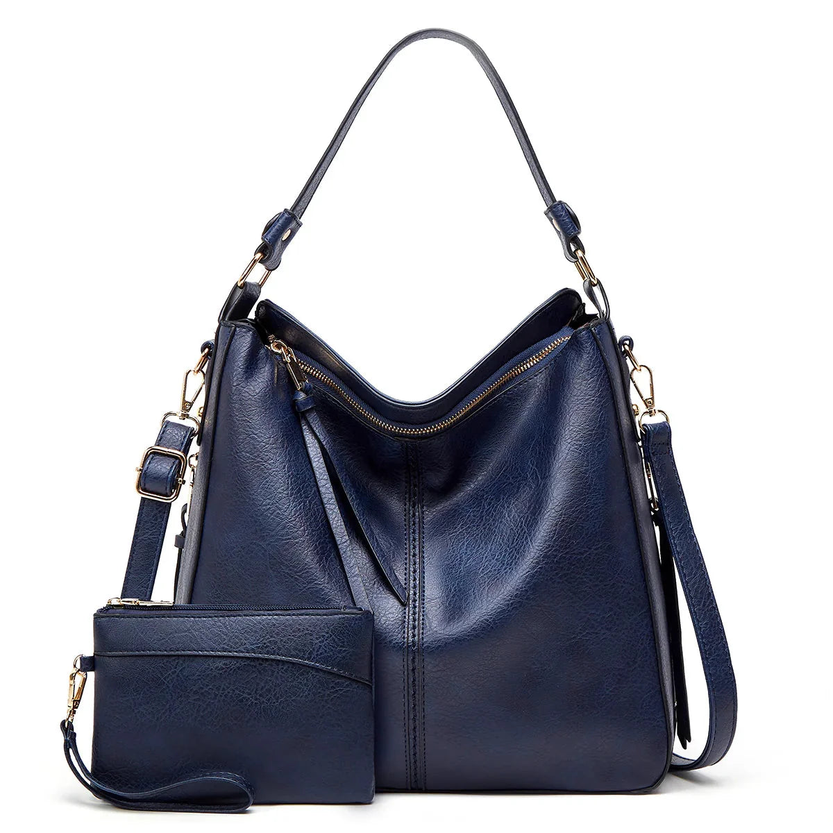 Hobo Shoulder Bag with Pouch in Navy