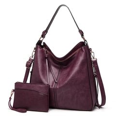 Hobo Shoulder Bag with Pouch in Burgundy