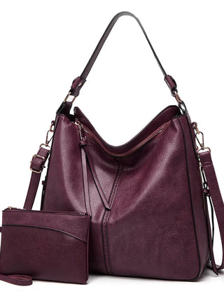 Hobo Shoulder Bag with Pouch in Burgundy