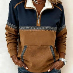 Western Colorblock Quarter-Zip Sweatshirt in Navy & Brown