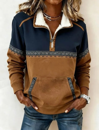 Western Colorblock Quarter-Zip Sweatshirt in Navy & Brown