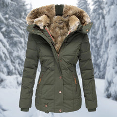 Henriette faux-fur trim hooded puffer jacket in Green