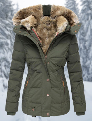 Henriette faux-fur trim hooded puffer jacket in Green