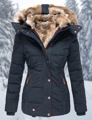 Henriette faux-fur trim hooded puffer jacket in Blue
