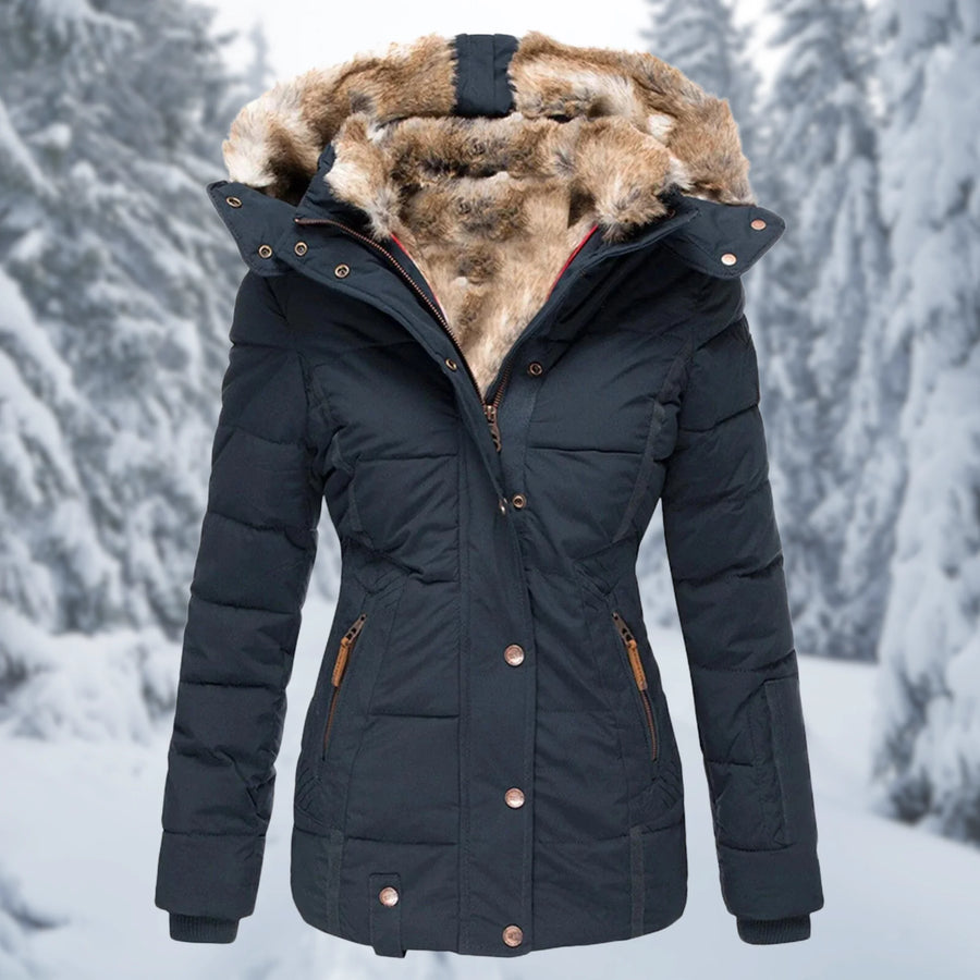 Henriette faux-fur trim hooded puffer jacket in Blue