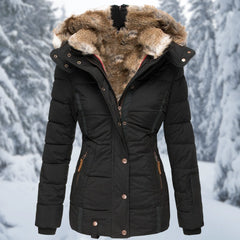 Henriette faux-fur trim hooded puffer jacket in Black