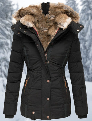 Henriette faux-fur trim hooded puffer jacket in Black