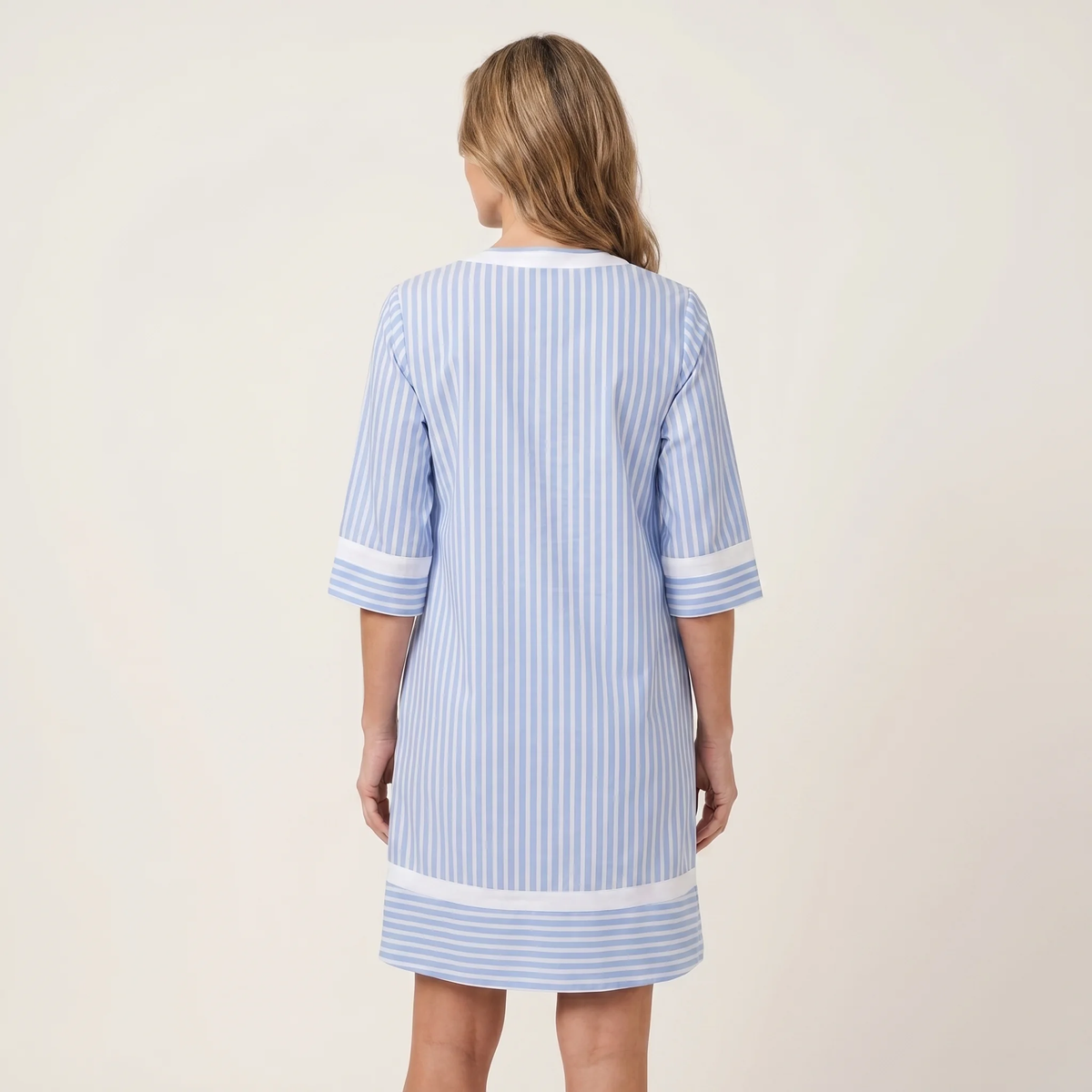 Sanina | Contrast-Trim Stripe V-Neck Cotton Shift Dress - photo 1