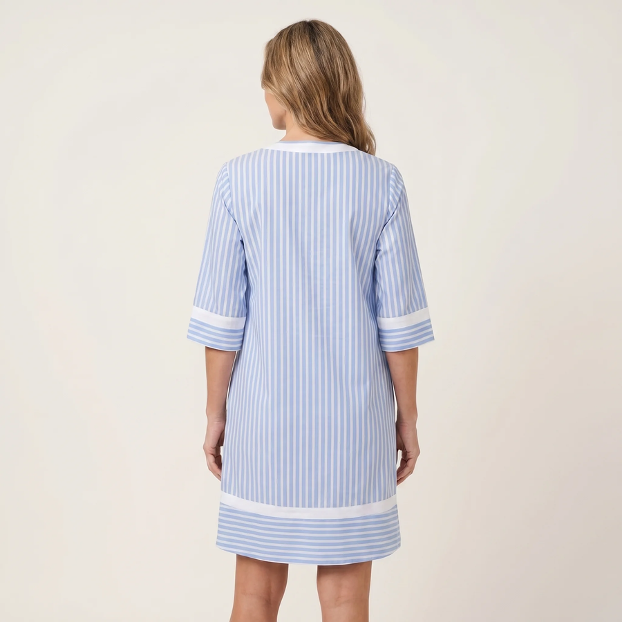 Sanina | Contrast-Trim Stripe V-Neck Cotton Shift Dress - photo 1