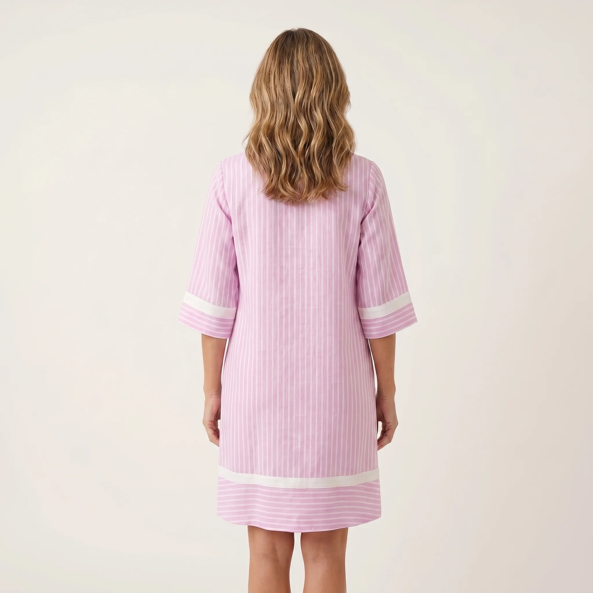 Sanina | Contrast-Trim Stripe V-Neck Cotton Shift Dress - photo 3
