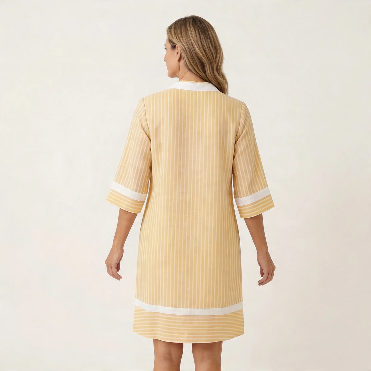 Sanina | Contrast-Trim Stripe V-Neck Cotton Shift Dress - photo 2