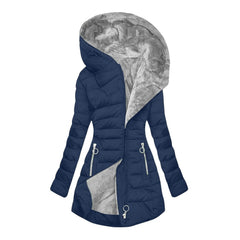 Long Hooded Quilted Puffer Coat in Navy