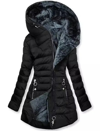 Long Hooded Quilted Puffer Coat in Black