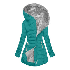 Long Hooded Quilted Puffer Coat in Teal