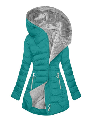 Long Hooded Quilted Puffer Coat in Teal
