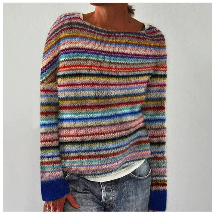 Ines Multicolor Stripe Sweater, Warm Multicolor