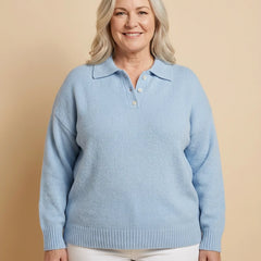 Relaxed Polo Collar Sweater worn by a woman with curves