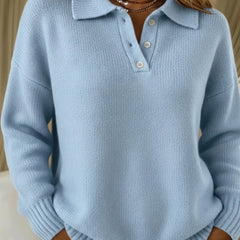 Relaxed Polo Collar Sweater in Light Blue