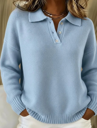 Relaxed Polo Collar Sweater in Light Blue