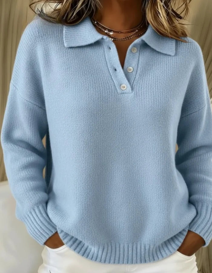 Relaxed Polo Collar Sweater in Light Blue