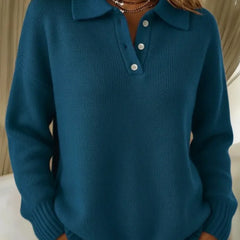 Relaxed Polo Collar Sweater in Teal