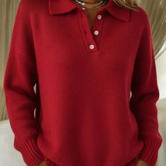 Relaxed Polo Collar Sweater in Red