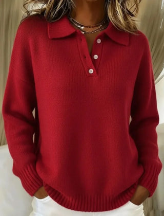 Relaxed Polo Collar Sweater in Red