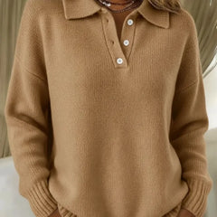 Relaxed Polo Collar Sweater in Camel
