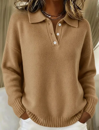 Relaxed Polo Collar Sweater in Camel