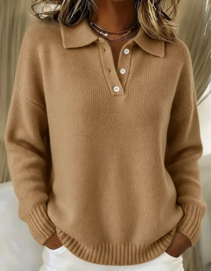 Relaxed Polo Collar Sweater in Camel