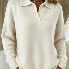 Relaxed Polo Collar Sweater in Cream