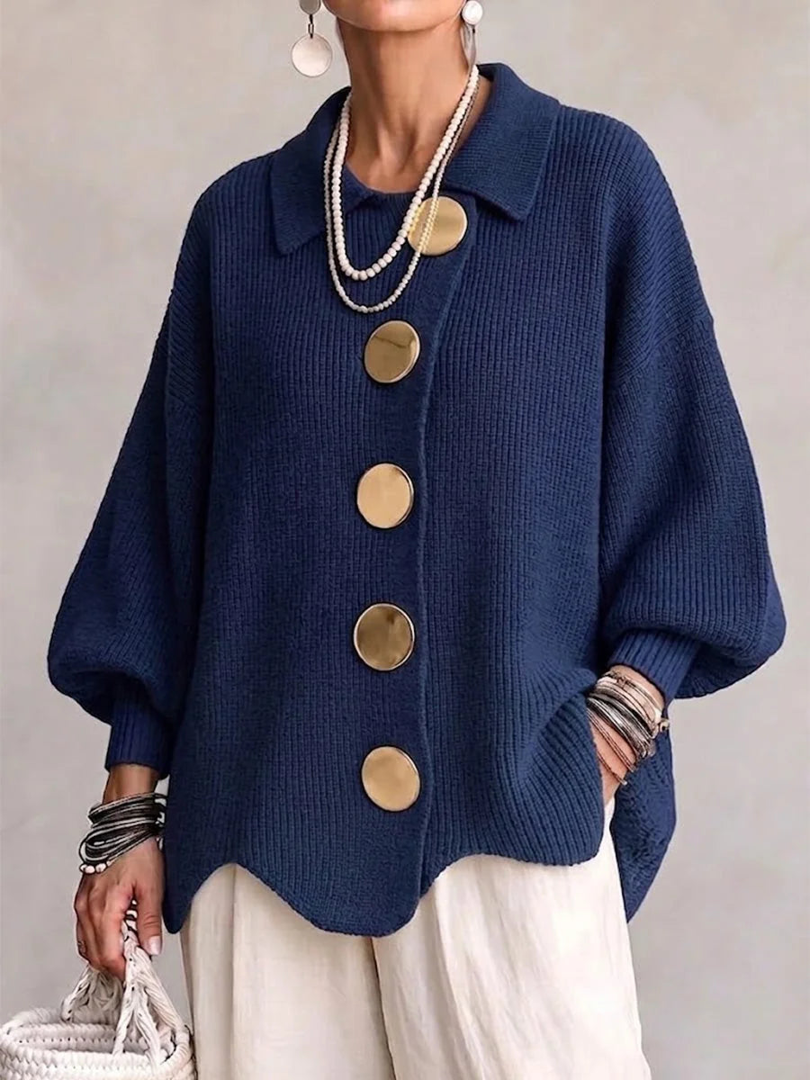Isadora Oversized Button Cardigan in Navy