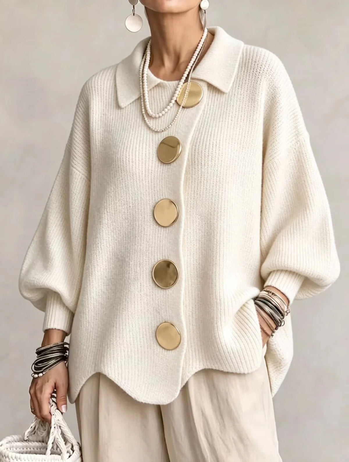 Isadora Oversized Button Cardigan in Ivory