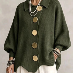 Isadora Oversized Button Cardigan in Olive Green