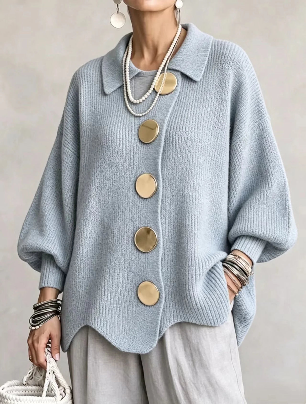 Isadora Oversized Button Cardigan in Light Blue