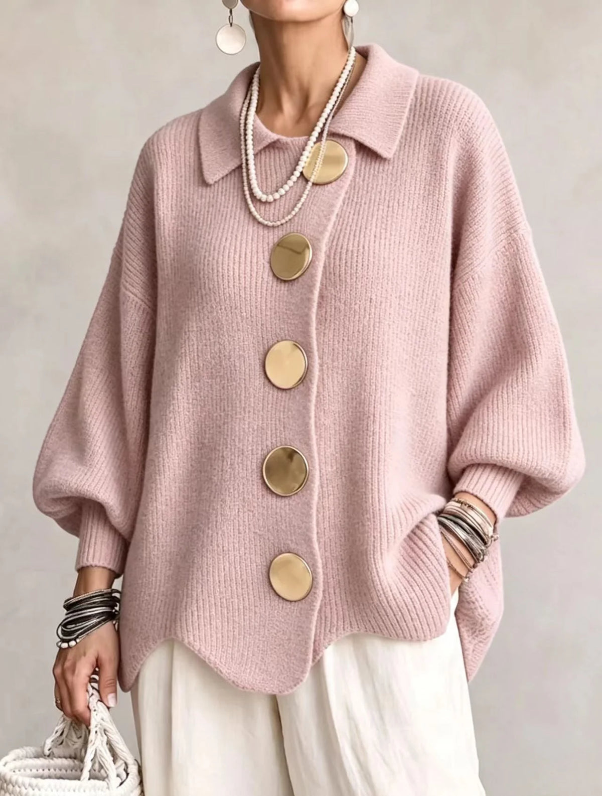 Isadora Oversized Button Cardigan in Pink